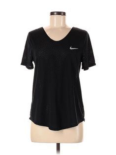 Nike Active T Shirt Size: Medium Activewear - used. 72% POLYESTER, 28% SPANDEX | Nike Active T-Shirt: Black Activewear - Size Medium Graphic Tee For Workout Black Top, Graphic Tee For Workout In Black, Nike Short Sleeve Activewear, Black Graphic Tee For Workout, Athletic Fit Moisture-wicking Sports T-shirt, Nike Stretch T-shirt For Sportswear, Black Moisture-wicking T-shirt For Sports, Nike Black Workout T-shirt, Nike Moisture-wicking Graphic Tee