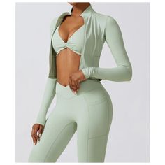 This zip top is designed with your comfort and style in mind: the high quality breathable material makes it perfect for any activity. Featuring a sleek zip closure for easy use, you can stay comfortable and stylish all day. Yoga Jacket, Sportswear Leggings, Sports Bra And Leggings, High Neck Long Sleeve, Flared Pants, Running Workouts, Zipper Top, Yoga Wear, Sports Leggings