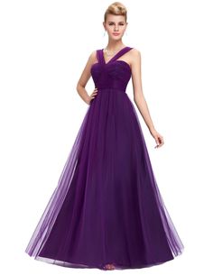 Long Purple Tulle Backless Elegant Bridesmaid Dress Purple Bridesmaid Dresses Long, Elegant Bridesmaid Dress, Purple Evening Gowns, Dinner Dresses, Wedding Evening Gown, Purple Tulle, Purple Evening Dress, Violet Wedding, Elegant Bridesmaid Dresses