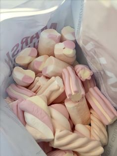 pink and white marshmallows in a bag