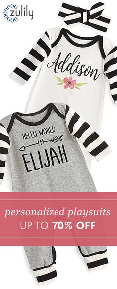 Sign up to shop personalized playsuits up to 70% off. Get pieces that capture just how special your latest arrival is with this precious, personalized apparel. Onesie Name Design, Cheap Summer Onesie With Name Print, Onesie With Name, Cotton Onesie With Name Print For Parenting, Personalized Onesie Girl, Personalized Clothes, Baby Time, Everything Baby, Newborn Boy