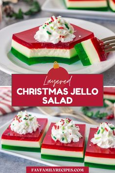 layered christmas jello salad on a white plate