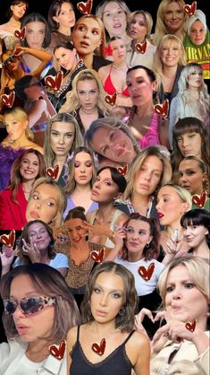 a collage of many different women with hearts on their faces and in the middle