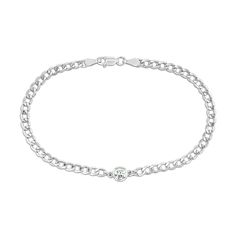 Shown with a bezel-set Lab Grown Diamond in 14K White Gold|Diamond Bezel Curb Chain Bracelet in 14 carat white gold with one Lab Grown Diamond from MiaDonna Classic Diamond Bracelet With Chain, Classic Sterling Silver Bracelet With Bezel Setting, Classic White Gold Chain Bracelet With Single Diamond, Sterling Silver Diamond Bracelet With Bezel Setting, White Gold Sterling Silver Bracelet With Bezel Setting, Delicate Round Diamond Bracelet With Bezel Setting, Classic Round Diamond Bracelet With Curb Chain, White Gold Bracelets With Bezel Setting, Diamond Chain Bracelet With Bezel Setting