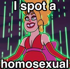 a cartoon character with the words i spot a homosexualityexual on it's face