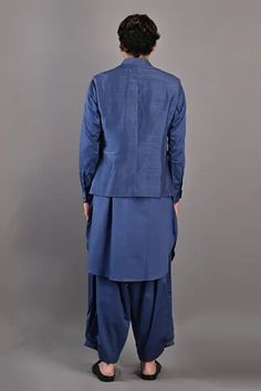 Shop for Bohame Blue Garance Embroidered Bundi And Kurta Set for Men Online at Aza Fashions Fitted Kurta For Festive Workwear, Festive Fitted Kurta For Workwear, Fitted Straight Kurta Nehru Jacket For Transitional Seasons, Fitted Cotton Sherwani For Navratri, Fitted Indigo Traditional Wear For Festive Season, Fitted Chanderi Nehru Jacket For Eid, Traditional Festive Kurta For Workwear, Traditional Festive Workwear Kurta, Navratri Fitted Cotton Silk Kurta