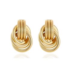 PRICES MAY VARY. Stylish & Bold Design: Our chunky gold knot drop earrings exude a trendy and eye-catching charm, featuring intricate knot details that gracefully from your ears. Perfect for making a statement at any occasion, these earrings are sure to turn heads. Premium Quality Materials: Crafted from brass with a lustrous gold finish, these statement earrings are both durable , ensuring long-lasting wear. They are designed to withstand daily wear and retain their shine. Timeless Fashion Acce Gold Knot Earrings, Simple Gold Earrings, Gold Statement Earrings, Link Earrings, Knot Earrings, Stylish Gifts, Geometric Earrings, Gold Plated Earrings, Elegant Jewelry