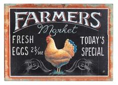 a sign for farmers market with a chicken on it