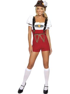 Roma RM-4202 4PC Beer Stein Babe Roma Costume Oktoberfest Costume Women, Red High Waisted Pants, Top Hat Costume, Beer Maid, Detached Sleeves, Oktoberfest Costume, Oktoberfest Party