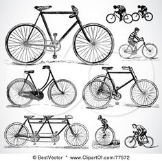 various types of bicycles are shown in black and white, as well as an image of the