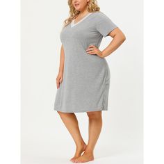 ABOUT US: A plus-size brand inspired by the need of its customers. We hope our clothing can match you on various occasions, with the proper tailoring to show your perfect curve and the comfortable fabrics that enables you a pleasant experience. This nightdress made from breathable pure cotton will keep you comfortable on a lazy day or a relaxed night. Round Neck and short sleeves create comfort and ease. Wearing this elegant nightdress to enjoy your home time, date nights, honeymoon nights linge Comfortable Relaxed Fit Nightgown For Bedtime, Comfortable Solid Color Sleepwear For Relaxation, Comfortable V-neck Relaxed Fit Dress, Cotton V-neck Sleepwear For Loungewear, Casual V-neck Sleepwear For Lounging, Cotton V-neck Nightgown For Sleepover, V-neck Nightgown For Relaxation, Cotton V-neck Nightgown For Bedtime, V-neck Sleepwear