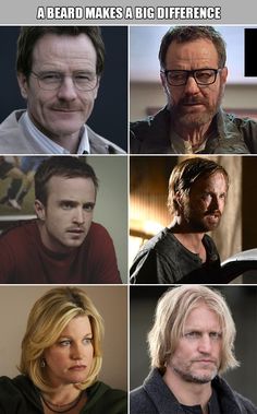 the many faces of actors in different roles, including one man with glasses and beards