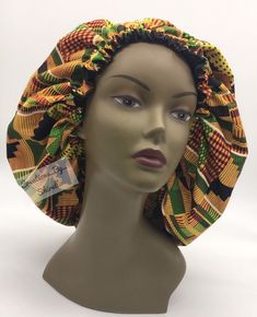 "The \"Ankara African fabric\" bonnet is custom made to fit your hairstyle, the outer layer is cotton and inside is satin Kente cloth Bonnet sizes are listed below: 24 inch 26 inch 28 inch 30 inch Available in kids sizes as well If your unsure about your size, I can help with sizing" One Size Cotton Bonnet, Fitted Multicolor Cotton Hats, Adjustable Green Bonnet Cap, Adjustable Multicolor Bonnet Hat, One Size Multicolor Bonnet, Adjustable Multicolor Bonnet, Multicolor One-size Bonnet, Wont He Do It, Short Bob Styles