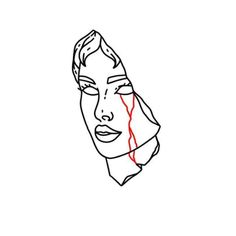 a drawing of a woman's face with a red line on the forehead and nose