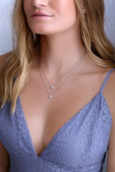 Cool Silver Necklace - Rhinestone Layered Necklace Cute Layered Necklaces, Silver Necklace Prom, Diamond Jewelry Expensive, Silver Earrings Online, Hammered Silver Jewelry, Dainty Necklaces, Silver Jewelry Box, Silver Diamond Necklace, Silver Rings With Stones