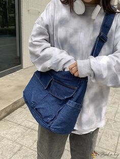 BirdinBag - Stylish Denim Crossbody Bag with Spacious Minimalistic Design Denim Crossbody Bag, Denim Handbag, Shein Brasil, Denim Crossbody, Denim Handbags, Denim Shoulder Bags, Blue Tote, Travel Duffel, Casual Tote