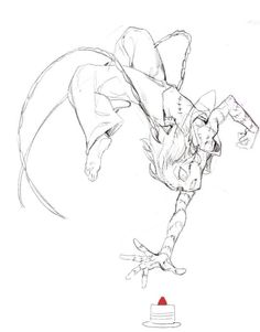 a drawing of a person on a skateboard doing a trick in the air with one hand