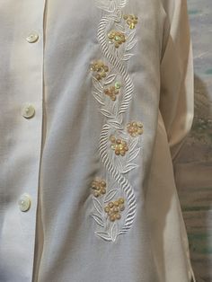 "White Viscose Blouse Embroidered Blouse Summer Blouse Oversize Long Sleeve Shirt Embroidery Top Size Small to Medium size Label size: S Estimated size: S/M Measurements: (lying flat) Length: 27\" / 68 cm Shoulders: 17,5\" / 44 cm Pit to pit: 20,5\" / 52 cm Waist: 20\" / 51 cm Sleeve: 22\" / 56 cm Please check measurements to insure a proper fit. Remember to allow yourself some extra room for movement. You can compare these with something from your closet that fits you well. This blouse will com Traditional Long Sleeve Blouse With Pearl Embroidery, Spring Long Sleeve Blouse With Pearl Embroidery, Embroidered Long Sleeve Blouse For Spring, Spring Embroidered Long Sleeve Blouse Piece, Embroidered Long Sleeve Blouse Piece For Summer, Elegant Embroidered Spring Blouse Piece, Traditional Collared Tops With Floral Embroidery, Spring Pearl Embroidery Long Sleeve Blouse, Long Sleeve Blouse With Pearl Embroidery