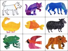 paper cut animals are arranged in different colors