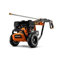 an orange and black machine is shown on a white background with no people around it