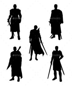 four silhouettes of people in medieval costumes