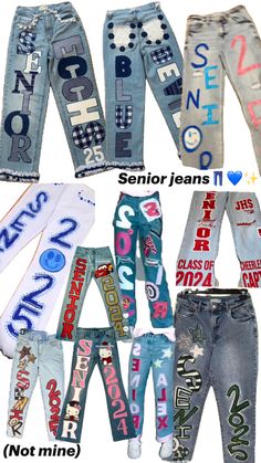 (Not mine) Painted Jeans School Spirit, Senior Year Jeans, Senior Jeans Ideas High Schools, Homecoming Jeans Ideas, Must Have Jeans, Senior Jeans, Senior Year Things, Couple Shirt Design