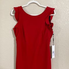 Nwt Calvin Klein Midsize Red Dress Size 6 Valentine Fitted Red Sleeveless Dress With Ruffles, Red Sleeveless Lined Mini Dress, Elegant Red Sleeveless Dress With Ruffles, Red Sleeveless Midi Dress With Ruffles, Red Fitted Sleeveless Midi Dress, Calvin Klein Sleeveless Lined Mini Dress, Calvin Klein Sleeveless Party Midi Dress, Chic Red Calvin Klein Dress, Calvin Klein Red Dresses