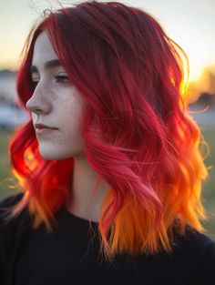 Summer Ombre Hair, Fire Ombre Hair, Colors For 2024, Hair Color Orange, Fire Hair, 3 Tattoo, Icy Blonde, Beautiful Hair Color, Orange Ombre