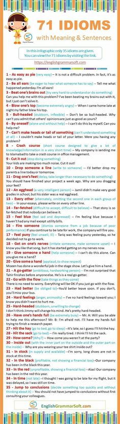 an orange and white poster with the words 7 idioms in different languages on it