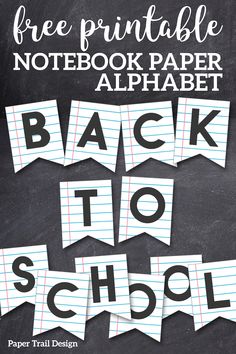 the back to school printable notebook paper alphabet is displayed on a blackboard with white writing