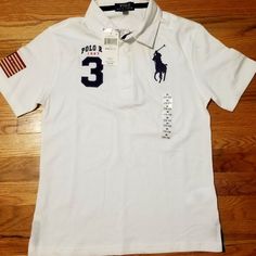 Big Boy'swhite Ralph Lauren Polo Shirt Medium (10-12) Fitted White Short Sleeve Polo Shirt, White Fitted Casual Polo Shirt, Fitted White Collared T-shirt, White Fitted Collared T-shirt, Chef Keef, Bf Clothes, Ralf Loren, Ralph Lauren Rugby Shirt, Bts Outfits