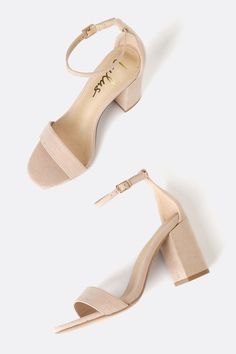 You're certain to step up your style essentials when you add the Lulus Arylee Light Nude Suede Ankle Strap Heels to your closet! Soft faux suede shapes a single toe strap, an almond-shaped toe bed, and wrapped block heel. A dainty ankle strap rises from the sturdy heel cup and secures with a gold buckle. 3" wrapped block heel. Cushioned insole. Felted rubber sole has nonskid markings. Man made materials. Imported. Lulus | Arylee Light Nude Suede Ankle Strap Heels | Size 10. Spring Suede High Heel Block Heels, Beige Suede Block Heel Heels, Beige Suede Block Heels, Beige Suede Block Heel, Beige Suede Heels With Padded Heel, Suede Block Heel Heels For Spring, Spring Suede Heels With Block Heel, Spring Suede Block Heel Shoes, Suede Block Heel Shoes For Spring