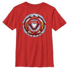 a red t - shirt with an iron man logo on it