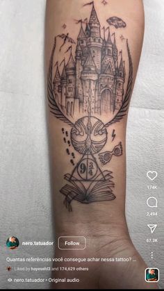 a tattoo with an image of a castle on it