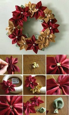 how to make a christmas wreath out of ribbon and paper machs - step by step instructions