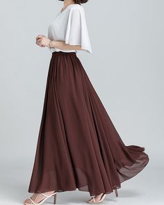 * A long skirt with elastic waist. * A-line shape and wide hem, can make you look more taller and slimmer. * Made of pearl chiffon and fully lined. * Can custom make waist size and skirt length. * Material: 100% polyester * Size: True to US size, US 0-US 20 are available, you can let us know your usual size and height in your order. * Shipping: Free shipping Processing time : 5-7 Business days Delivery time : 7-20 Business days Tracking number available If you need rush order or expedited shippi Chic A-line Flowy Maxi Dress, Chic Flowy Skirt With Wide Hem, White Maxi Length Lined Skirt, White Lined Maxi Skirt, Flowy Wide Leg White Skirt, White Ruffled Maxi Skirt, Summer Skirt With Lined Wide Hem, Relaxed Wide Hem Maxi Skirt For Summer, Summer Maxi Skirt With Wide Hem