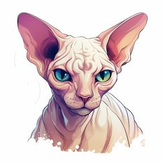 a sphydrah cat with blue eyes on a white background