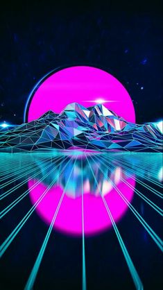 an abstract background with mountains and neon lights