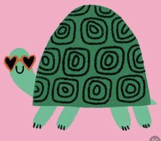 a drawing of a turtle holding a heart in its's paws on a pink background