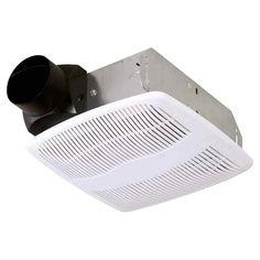 a bathroom exhaust fan that is on top of a ceiling vent with the light on