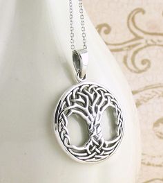 Celtic Knot Tree of Life Medallion Necklace in Sterling Silver Celtic Knot Tree, Celtic Rings Women, Celtic Knot Band, Tree Of Life Jewelry, Wiccan Jewelry, Celtic Wedding Rings, Anchor Chain, Tree Of Life Necklace, Medallion Necklace