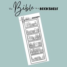 the bible in a bookshelf is shown with black and white illustrations on it