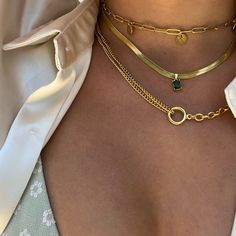 Water resistant 💧 Materials: Stainless steel Measurements: 19" + 2" extender Closure: Lobster clasp Allergy Information: Hypoallergenic Stacking Gold Jewelry, Golden Necklace Aesthetic, Layering Gold Necklaces, Streetwear Necklace, Trendy Gold Necklace, Layered Necklaces Gold, Gold Necklace Stack, Jewelry Closet, Ring Holder Necklace