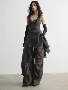 Marigold Shadows Dresses Frandie Asymmetrical Frayed Dress Frayed Dress, Dystopian Fashion, Diy Vetement, Casual Sweatpants, Suspender Dress, Mode Inspo, Overall Dress, Mode Inspiration, Look Cool