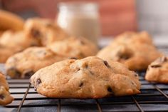 chocolate chip cookies cooling on a wire rack