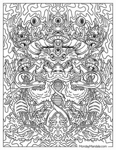 an intricate coloring page with black and white lines on the bottom, two birds in the middle