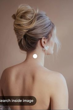 Bride Hairstyles High Ponytail, Wedding Hair Updo Low Back Dress, Wedding Updos For Backless Dress, Modern Chignon Updo, Top Knot Wedding Hair, Bride French Twist, Wedding Hairstyles High Neck Dress, High French Twist, French Twist Bridal Hair