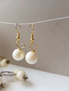 Pearl Heart Earrings Golden Pearly Drops Single Pearl | Etsy Pearl Heart Earrings, Beads Art, Earrings Golden, Sweet Jewelry, Single Pearl, Pearl Heart, Heart Drop Earrings, Nature Jewelry, Summer Jewelry