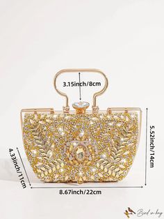 BirdinBag - Stylish Rhinestone Crossbody Chain Handbag: A Luxurious Fashion Statement Elegant Handheld Bag With Chain, Elegant Handheld Chain Bag, Crystal Clutch Bag With Rhinestones, Rectangular Crystal Bag With Rhinestones, Rectangular Crystal Bags With Rhinestones, Rectangular Crystal Embellished Bags, Gold Crystal Clutch Bag, Crystal Handheld Bags For Events, Gold Handheld Bags With Rhinestones