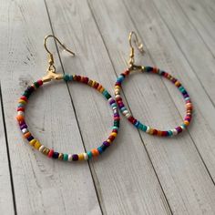 Multicolor Beaded Hoop Earrings - Etsy Ears Jewelry, Hoop Earrings Handmade, Loop Earrings, Beaded Hoop Earrings, Yours Truly, Earrings Etsy, Earrings Photo, Sensitive Ears, Ear Wire